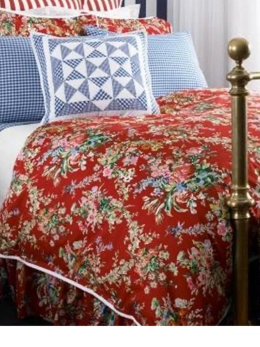 Vintage 90s Ralph Lauren Belle Harbor Queen Comforter.Red with Pink+Blue Floral